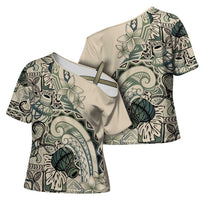 Aloha Hawaii Tapa Cross Shoulder Shirt Summer Green Hawaiian Ipu LT7 - Polynesian Pride
