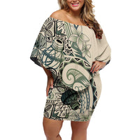 Aloha Hawaii Tapa Family Matching Off Shoulder Short Dress and Hawaiian Shirt Summer Green Hawaiian Ipu - Polynesian Pride