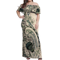 Aloha Hawaii Tapa Off Shoulder Maxi Dress Summer Green Hawaiian Ipu LT7 Women Emerald - Polynesian Pride