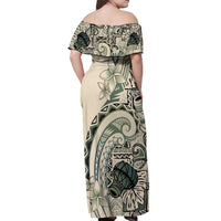 Aloha Hawaii Tapa Off Shoulder Maxi Dress Summer Green Hawaiian Ipu LT7 - Polynesian Pride