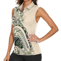 Aloha Hawaii Tapa Women Sleeveless Polo Shirt Summer Green Hawaiian Ipu - Polynesian Pride