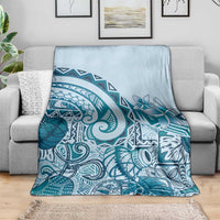 Aloha Hawaii Tapa Blanket Cool Turquoise Hawaiian Ipu - Polynesian Pride