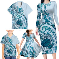 Aloha Hawaii Tapa Family Matching Long Sleeve Bodycon Dress and Hawaiian Shirt Cool Turquoise Hawaiian Ipu - Polynesian Pride