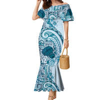 Aloha Hawaii Tapa Family Matching Mermaid Dress and Hawaiian Shirt Cool Turquoise Hawaiian Ipu - Polynesian Pride