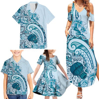 Aloha Hawaii Tapa Family Matching Summer Maxi Dress and Hawaiian Shirt Cool Turquoise Hawaiian Ipu - Polynesian Pride