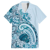 Aloha Hawaii Tapa Family Matching Tank Maxi Dress and Hawaiian Shirt Cool Turquoise Hawaiian Ipu - Polynesian Pride