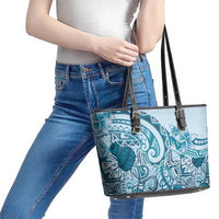 Aloha Hawaii Tapa Leather Tote Bag Cool Turquoise Hawaiian Ipu - Polynesian Pride