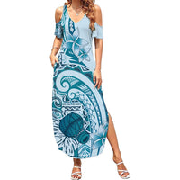 Aloha Hawaii Tapa Summer Maxi Dress Cool Turquoise Hawaiian Ipu - Polynesian Pride