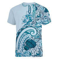 Aloha Hawaii Tapa Women V-Neck T-Shirt Cool Turquoise Hawaiian Ipu - Polynesian Pride