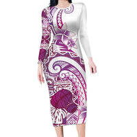 Aloha Hawaii Tapa Family Matching Long Sleeve Bodycon Dress and Hawaiian Shirt Vibrant Fuchsia Hawaiian Ipu - Polynesian Pride