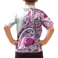 Aloha Hawaii Tapa Family Matching Off Shoulder Short Dress and Hawaiian Shirt Vibrant Fuchsia Hawaiian Ipu - Polynesian Pride