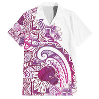 Aloha Hawaii Tapa Family Matching Off Shoulder Short Dress and Hawaiian Shirt Vibrant Fuchsia Hawaiian Ipu - Polynesian Pride