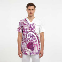 Aloha Hawaii Tapa Scrub Top Vibrant Fuchsia Hawaiian Ipu - Polynesian Pride