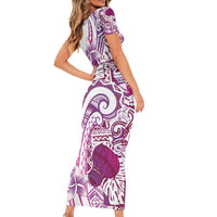 Aloha Hawaii Tapa Short Sleeve Bodycon Dress Vibrant Fuchsia Hawaiian Ipu - Polynesian Pride