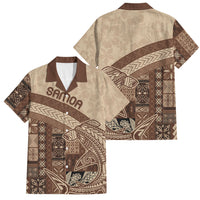 Samoa Mamanu Siapo Mocha Family Matching Long Sleeve Bodycon Dress and Hawaiian Shirt Tatau Malie LT7 Dad's Shirt - Short Sleeve Beige - Polynesian Pride