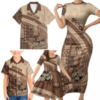 Samoa Mamanu Siapo Mocha Family Matching Short Sleeve Bodycon Dress and Hawaiian Shirt Tatau Malie LT7 - Polynesian Pride