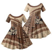 Samoa Mamanu Siapo Mocha Family Matching Tank Maxi Dress and Hawaiian Shirt Tatau Malie