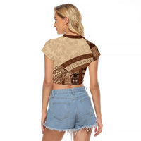 Samoa Mamanu Siapo Mocha Raglan Cropped T Shirt Tatau Malie