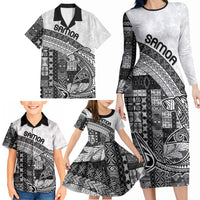 Samoa Mamanu Siapo Classic Black Family Matching Long Sleeve Bodycon Dress and Hawaiian Shirt Tatau Malie LT7 - Polynesian Pride