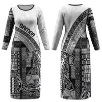 Samoa Mamanu Siapo Classic Black Family Matching Long Sleeve Bodycon Dress and Hawaiian Shirt Tatau Malie LT7 Mom's Dress Black - Polynesian Pride