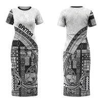 Samoa Mamanu Siapo Classic Black Family Matching Short Sleeve Bodycon Dress and Hawaiian Shirt Tatau Malie LT7 Mom's Dress Black - Polynesian Pride