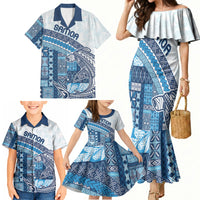 Samoa Mamanu Siapo Royal Blue Family Matching Mermaid Dress and Hawaiian Shirt Tatau Malie LT7 - Polynesian Pride