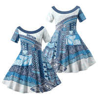 Samoa Mamanu Siapo Royal Blue Family Matching Mermaid Dress and Hawaiian Shirt Tatau Malie LT7 Daughter's Dress Royal Blue - Polynesian Pride