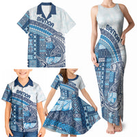 Samoa Mamanu Siapo Royal Blue Family Matching Tank Maxi Dress and Hawaiian Shirt Tatau Malie