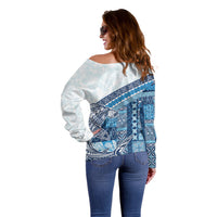 Samoa Mamanu Siapo Royal Blue Off Shoulder Sweater Tatau Malie