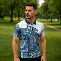 Samoa Mamanu Siapo Royal Blue Zipper Polo Shirt Tatau Malie LT7 - Polynesian Pride