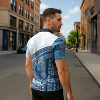Samoa Mamanu Siapo Royal Blue Zipper Polo Shirt Tatau Malie LT7 - Polynesian Pride
