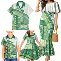 Samoa Mamanu Siapo Forest Green Family Matching Mermaid Dress and Hawaiian Shirt Tatau Malie LT7 - Polynesian Pride