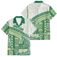 Samoa Mamanu Siapo Forest Green Family Matching Off The Shoulder Long Sleeve Dress and Hawaiian Shirt Tatau Malie