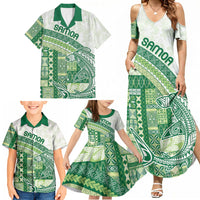 Samoa Mamanu Siapo Forest Green Family Matching Summer Maxi Dress and Hawaiian Shirt Tatau Malie