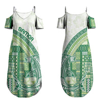 Samoa Mamanu Siapo Forest Green Family Matching Summer Maxi Dress and Hawaiian Shirt Tatau Malie