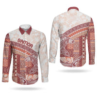 Samoa Mamanu Siapo Crimson Couples Matching Off Shoulder Maxi Dress and Long Sleeve Button Shirt Tatau Malie