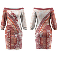 Samoa Mamanu Siapo Crimson Couples Matching Off The Shoulder Long Sleeve Dress and Long Sleeve Button Shirt Tatau Malie