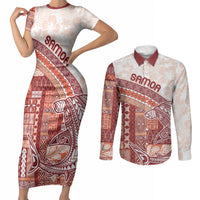 Samoa Mamanu Siapo Crimson Couples Matching Short Sleeve Bodycon Dress and Long Sleeve Button Shirt Tatau Malie