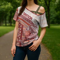 Samoa Mamanu Siapo Crimson Cross Shoulder Shirt Tatau Malie
