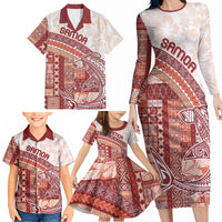 Samoa Mamanu Siapo Crimson Family Matching Long Sleeve Bodycon Dress and Hawaiian Shirt Tatau Malie LT7 - Polynesian Pride