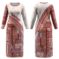 Samoa Mamanu Siapo Crimson Family Matching Long Sleeve Bodycon Dress and Hawaiian Shirt Tatau Malie LT7 Mom's Dress Red - Polynesian Pride
