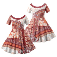 Samoa Mamanu Siapo Crimson Family Matching Long Sleeve Bodycon Dress and Hawaiian Shirt Tatau Malie LT7 Daughter's Dress Red - Polynesian Pride