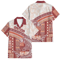 Samoa Mamanu Siapo Crimson Family Matching Short Sleeve Bodycon Dress and Hawaiian Shirt Tatau Malie LT7 Dad's Shirt - Short Sleeve Red - Polynesian Pride