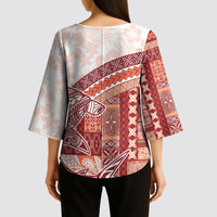 Samoa Mamanu Siapo Crimson Kimono Sleeve Blouse Tatau Malie