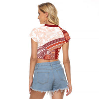 Samoa Mamanu Siapo Crimson Raglan Cropped T Shirt Tatau Malie