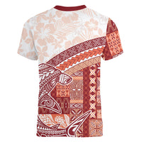 Samoa Mamanu Siapo Crimson Women V-Neck T-Shirt Tatau Malie LT7 - Polynesian Pride