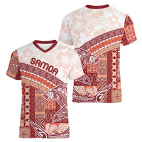 Samoa Mamanu Siapo Crimson Women V-Neck T-Shirt Tatau Malie LT7 - Polynesian Pride