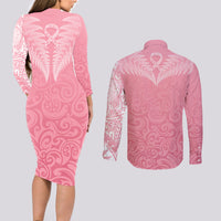 personalised-new-zealand-couples-matching-long-sleeve-bodycon-dress-and-long-sleeve-button-shirts-pink-ribbon-tattoo-mix-silver-fern