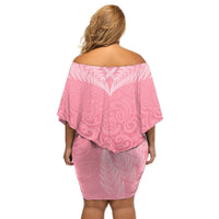 Personalised New Zealand Off Shoulder Short Dress Pink Ribbon Tattoo Mix Silver Fern LT7 - Polynesian Pride