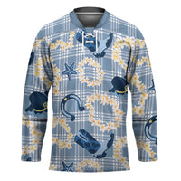 Aloha Hawaii Paniolo Jeans Palaka Hockey Jersey Coastal Rodeo LT7 Unisex Pastel Blue - Polynesian Pride